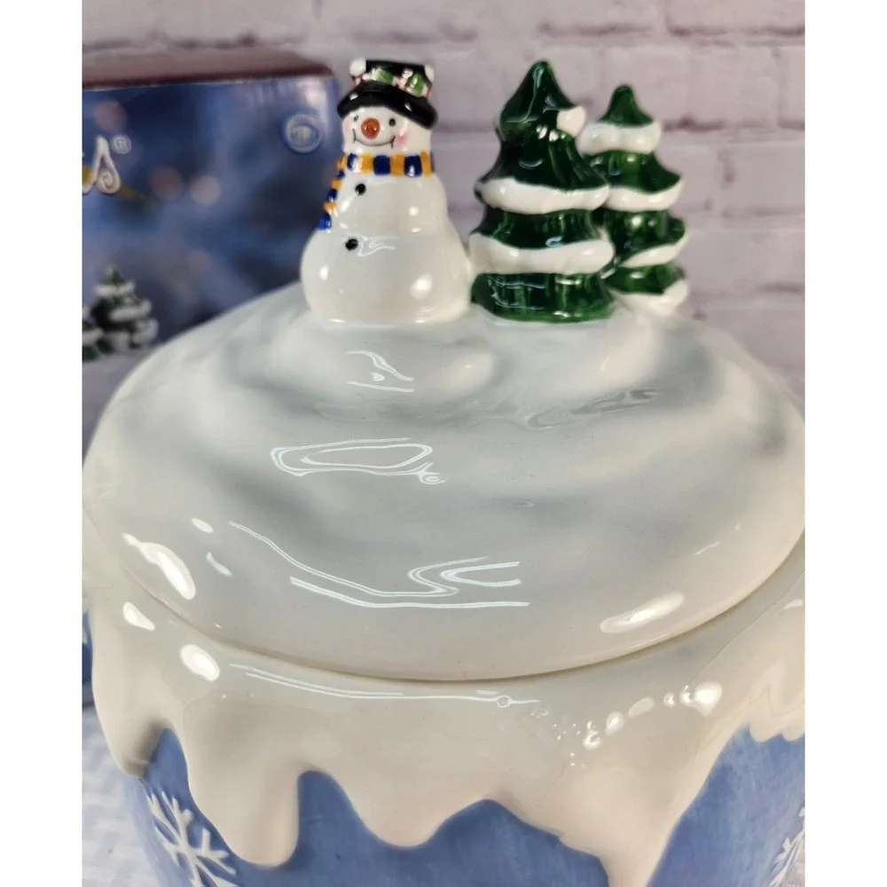 Elements Snowman Cookie Jar Canister Whimsical Nostalgic Vintage With Box